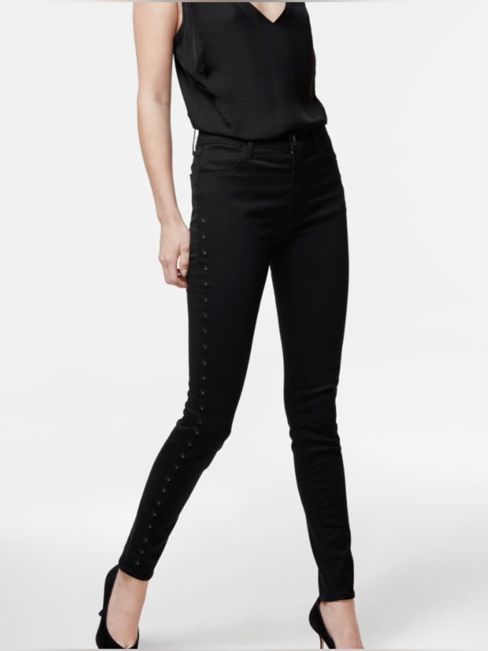 J Brand Black Eyelets Maria High-Rise Skinny Jeans
